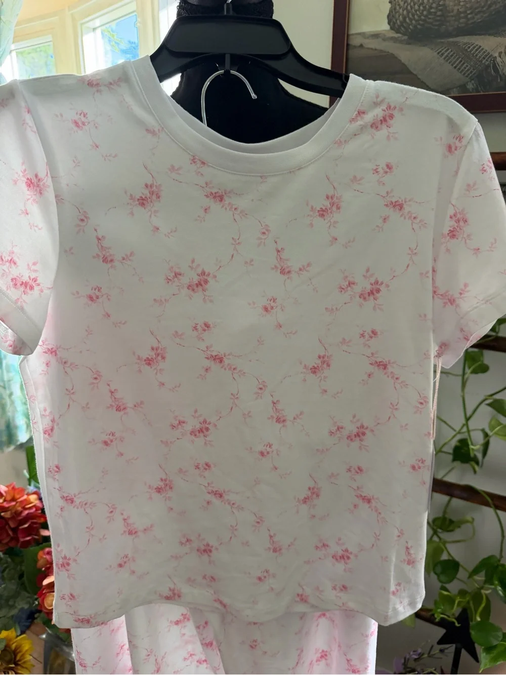 Shabby Chic White & Pink Floral Girls Pajama Set